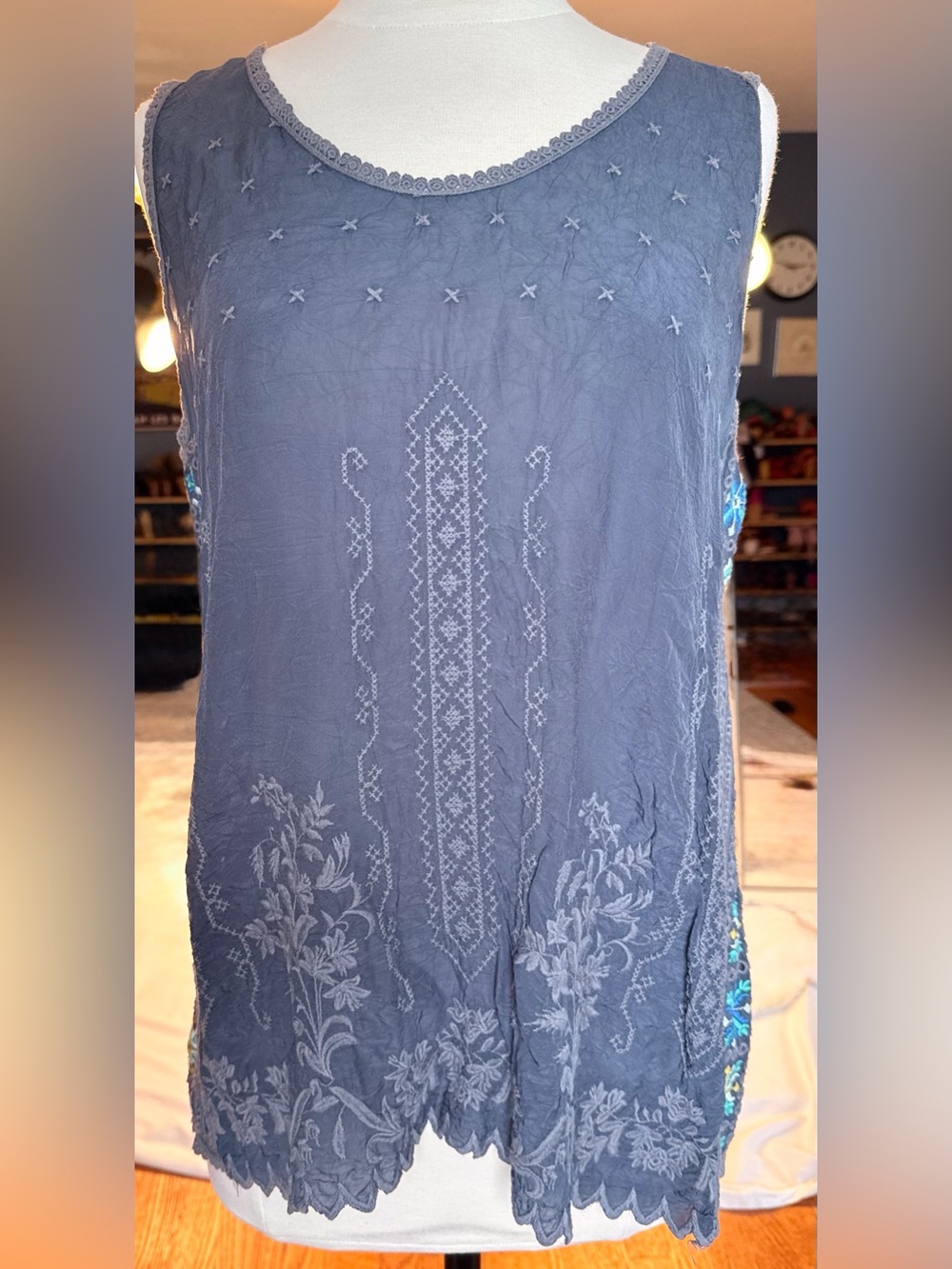 JOHNNY WAS Embroidered Eyelet Tank Sleeveless Blouse